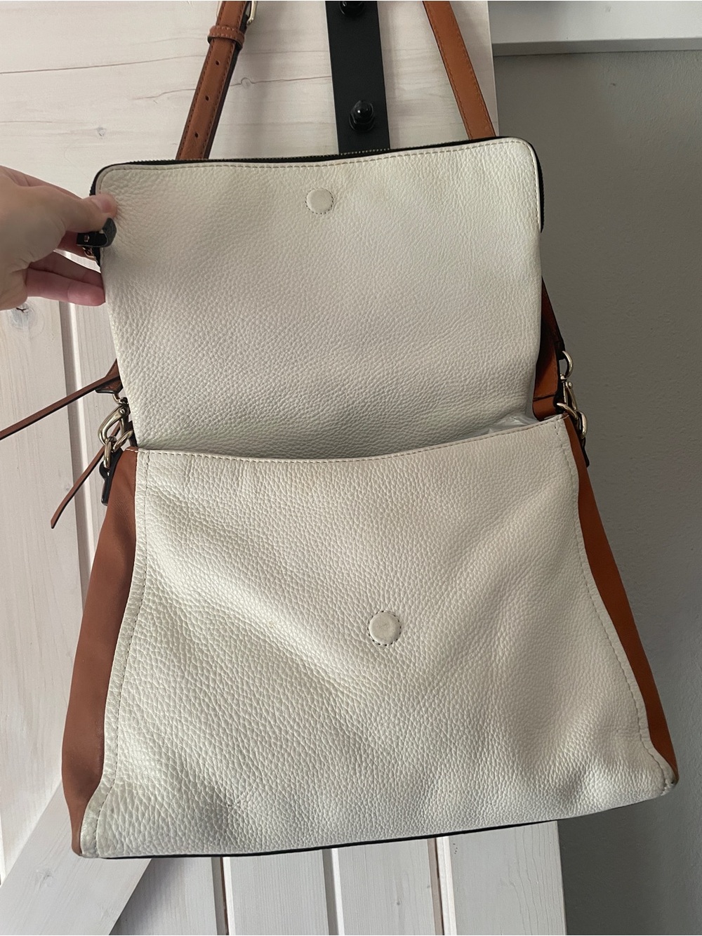 Kate Spade Colorblock Purse Crossbody Black White Brown Flap - Picture 4 of 16